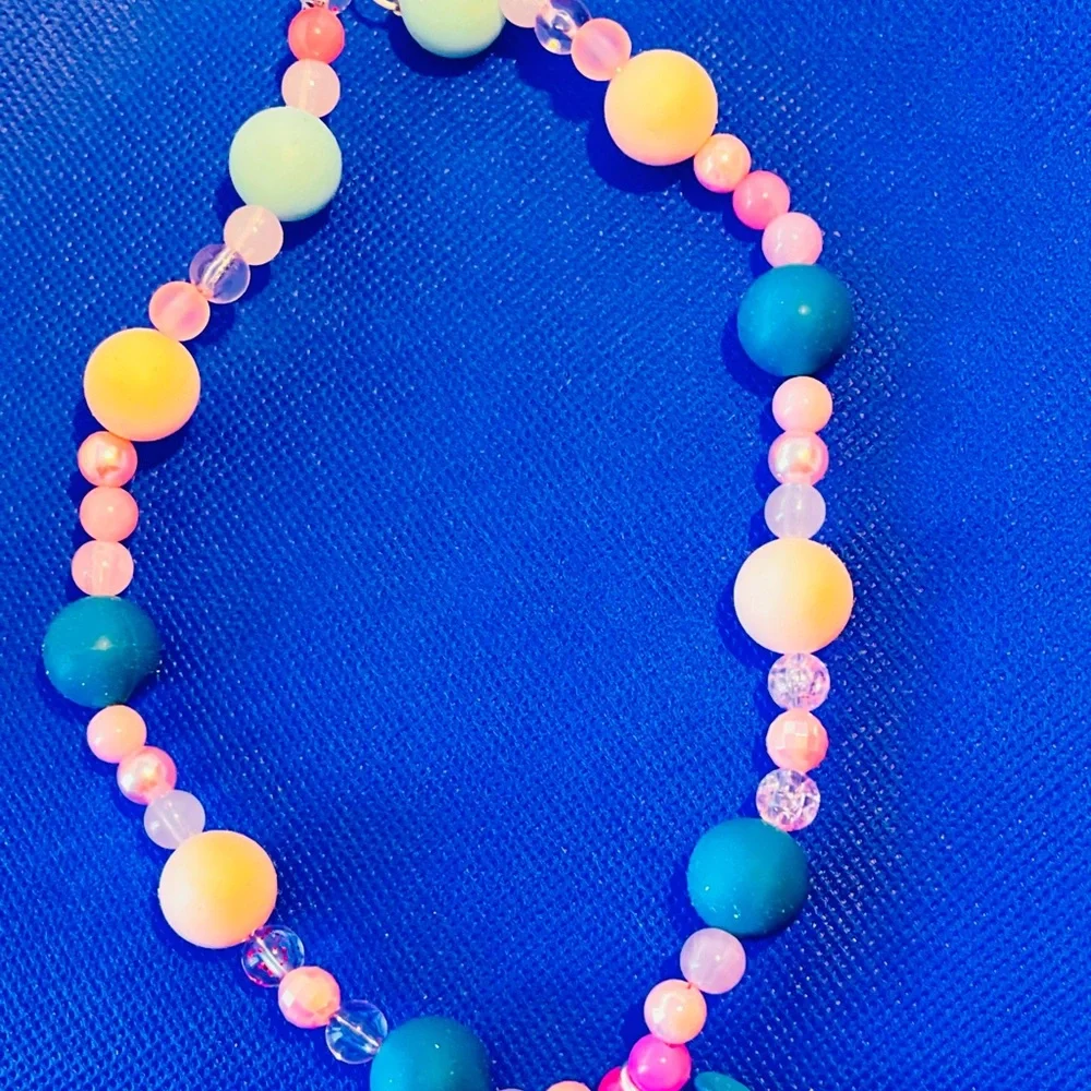 Blue Beaded Phone chain key chain Lanyard with Charm - stitch
